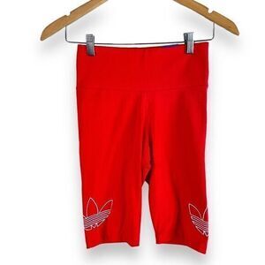 NEW Adidas Trefoil High Rise Bike Leggings Womens XS Red Cotton‎ Spandex Stretch